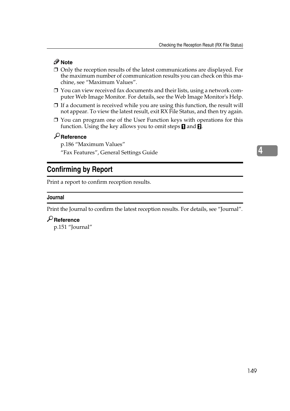 Confirming by report, Journal | Ricoh 2000 User Manual | Page 159 / 204