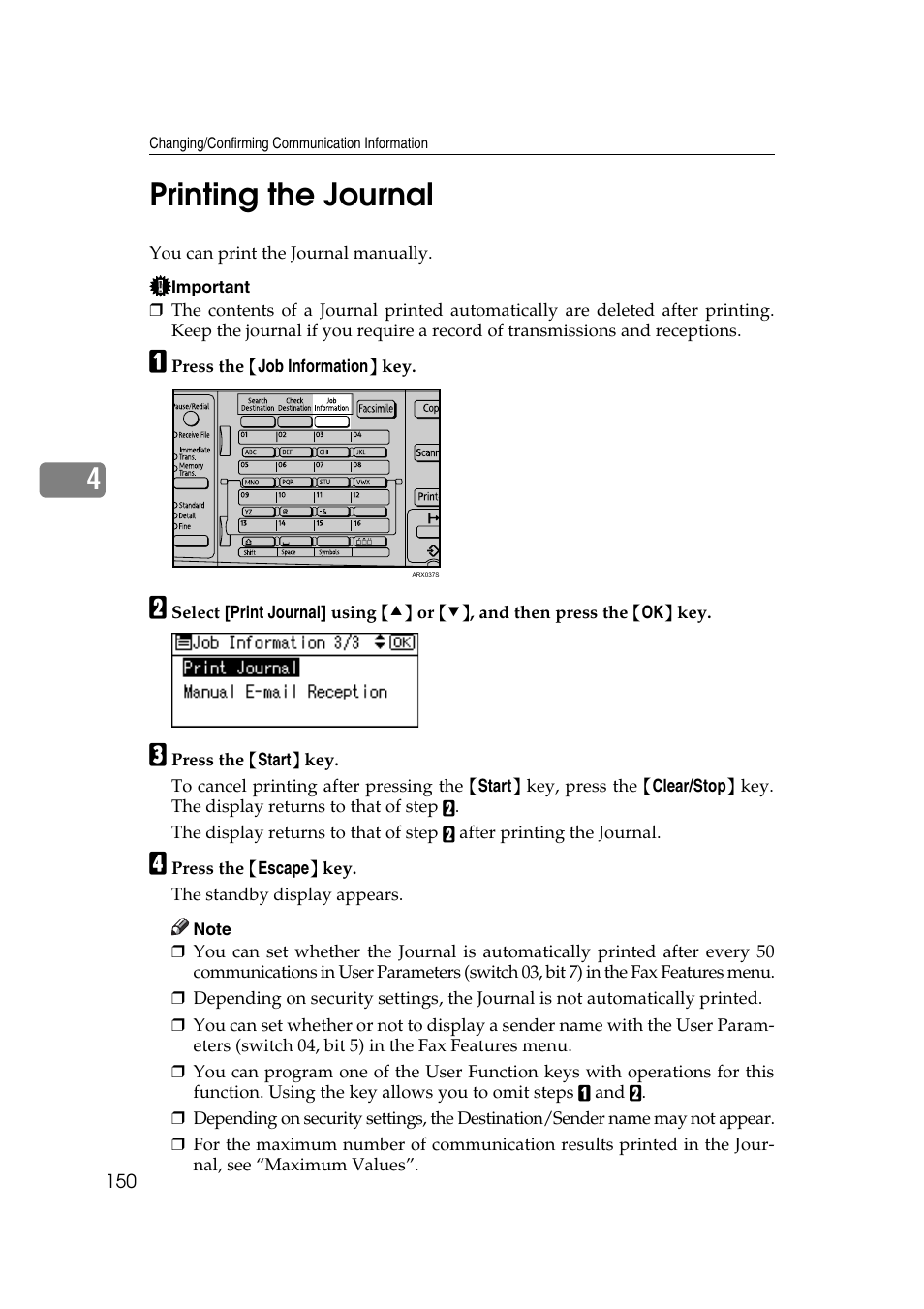 Printing the journal, 4printing the journal | Ricoh 2000 User Manual | Page 160 / 204