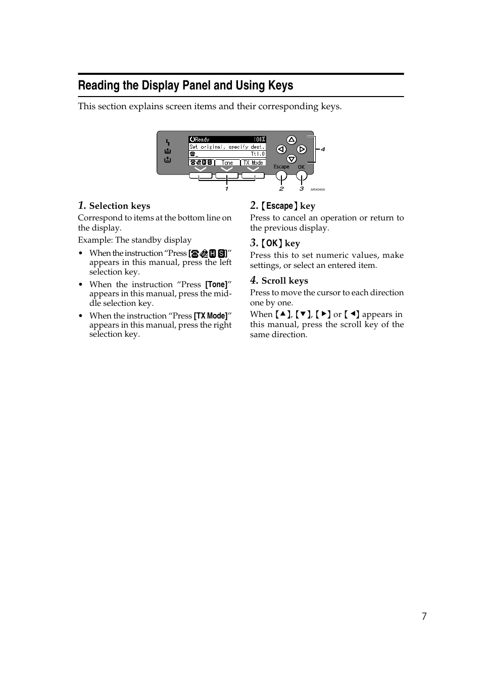 Reading the display panel and using keys | Ricoh 2000 User Manual | Page 17 / 204