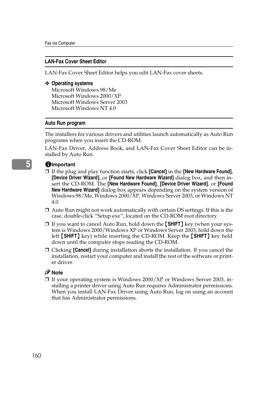 Lan-fax cover sheet editor, Auto run program, Lan-fax cover sheet editor auto run program | Ricoh 2000 User Manual | Page 170 / 204