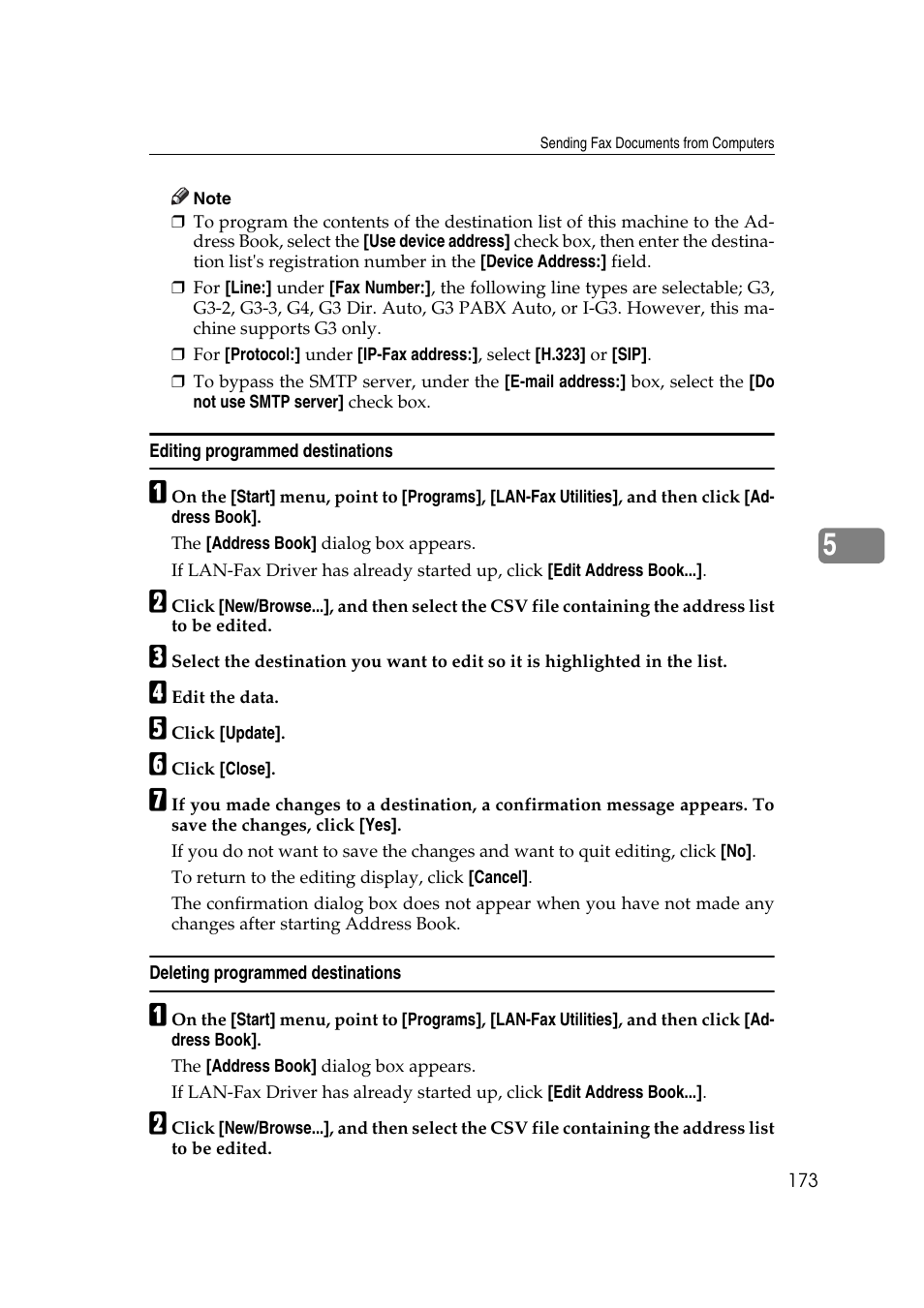 Editing programmed destinations, Deleting programmed destinations | Ricoh 2000 User Manual | Page 183 / 204