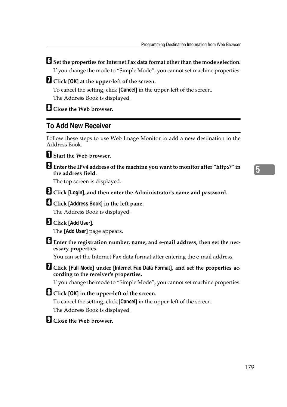 To add new receiver | Ricoh 2000 User Manual | Page 189 / 204