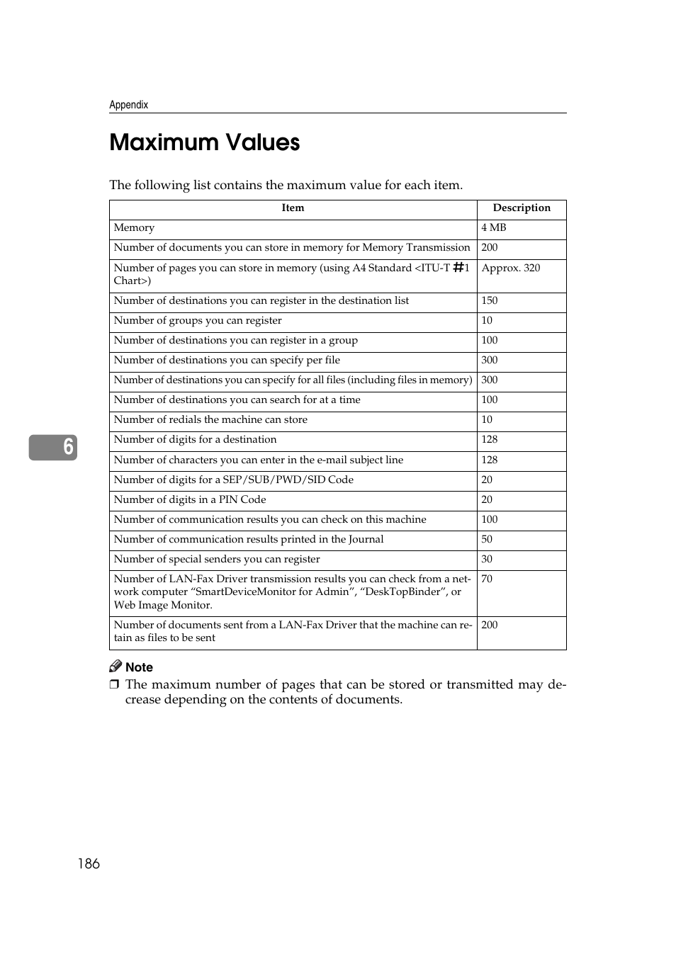 Maximum values, P.186 “maximum values, 6maximum values | Ricoh 2000 User Manual | Page 196 / 204
