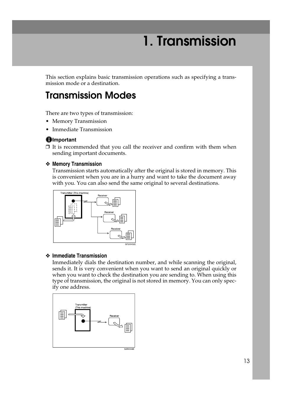  transmission, Transmission modes, Transmission | Ricoh 2000 User Manual | Page 23 / 204