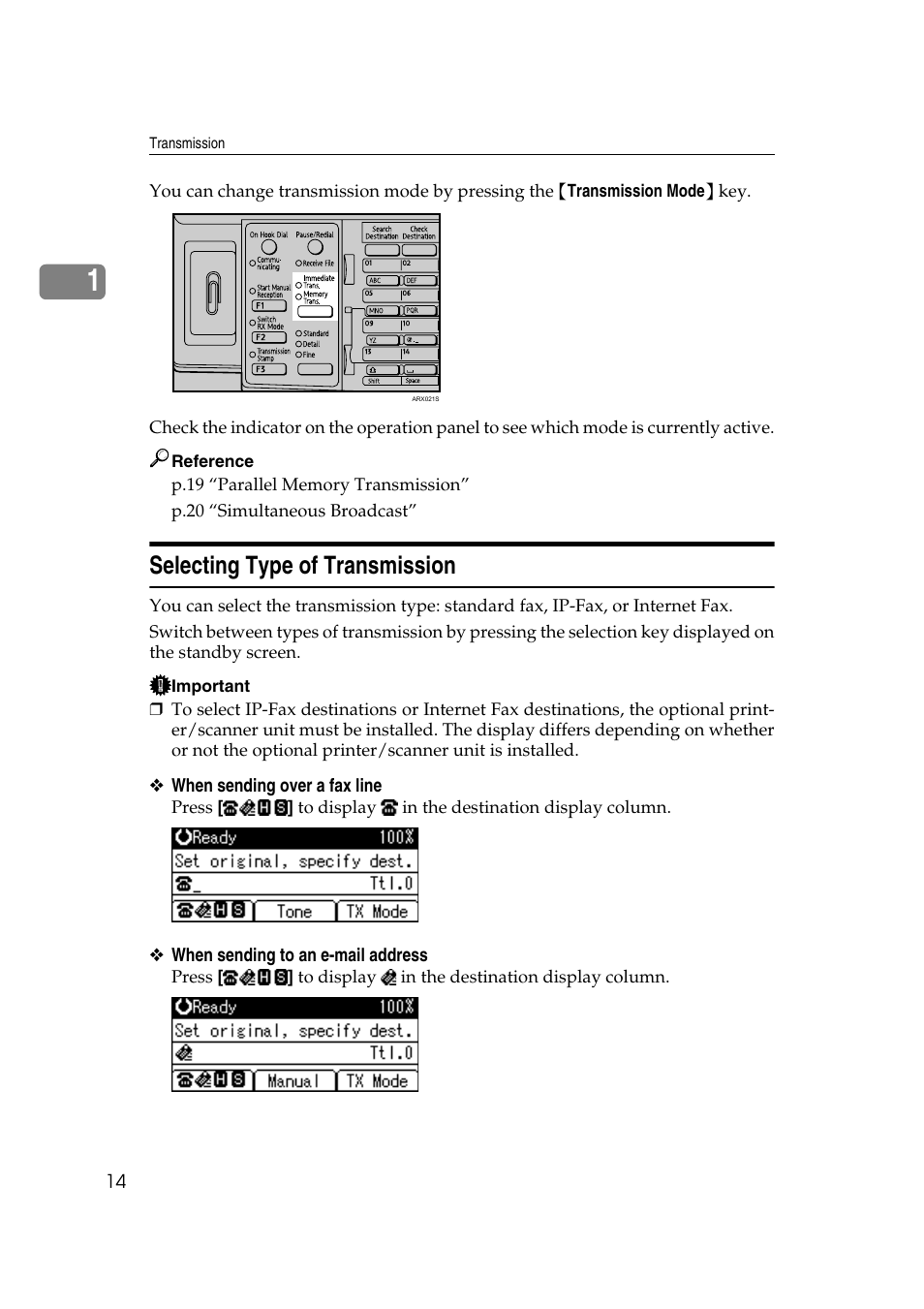 Selecting type of transmission | Ricoh 2000 User Manual | Page 24 / 204