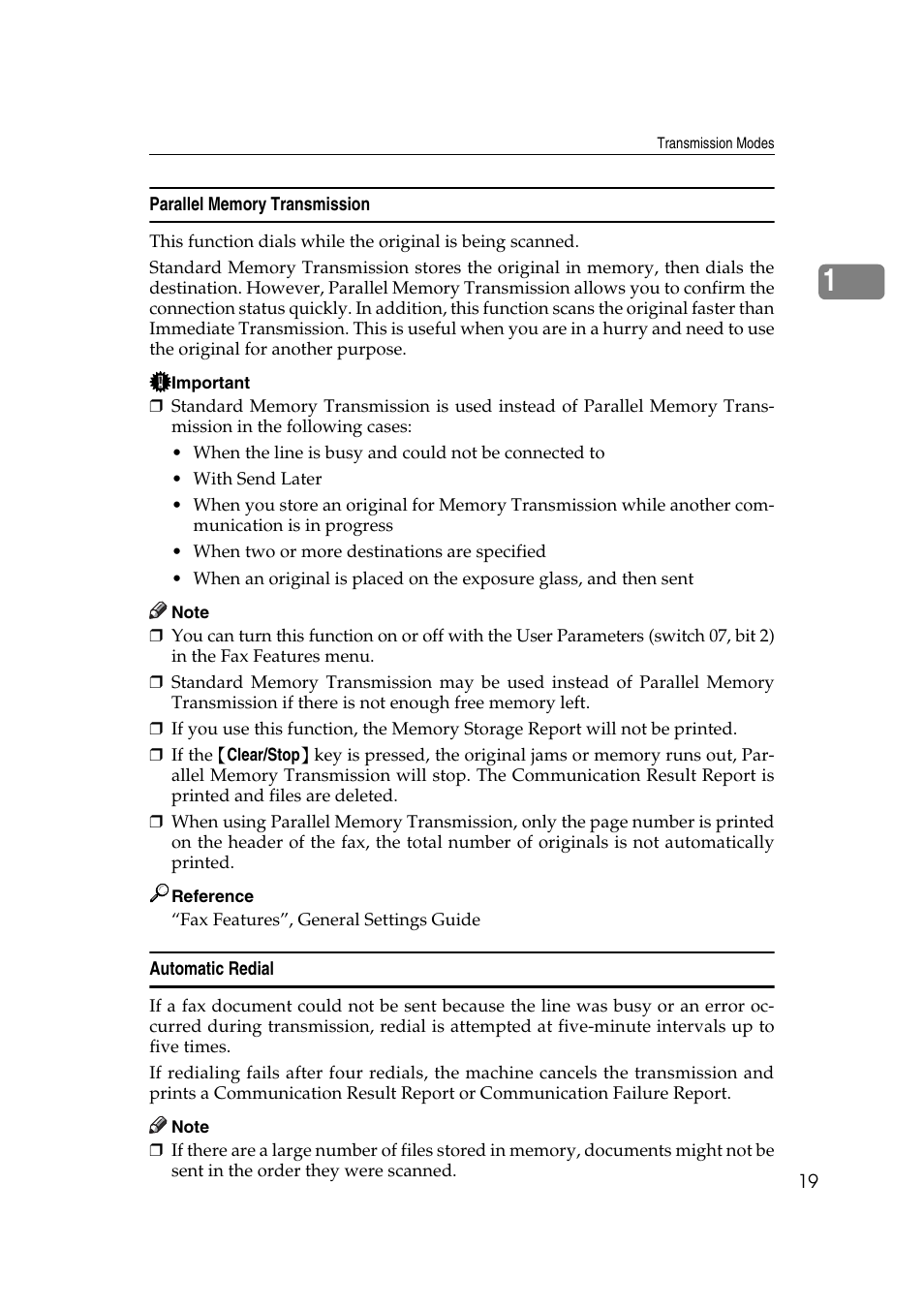Parallel memory transmission, Automatic redial, Parallel memory transmission automatic redial | Ricoh 2000 User Manual | Page 29 / 204