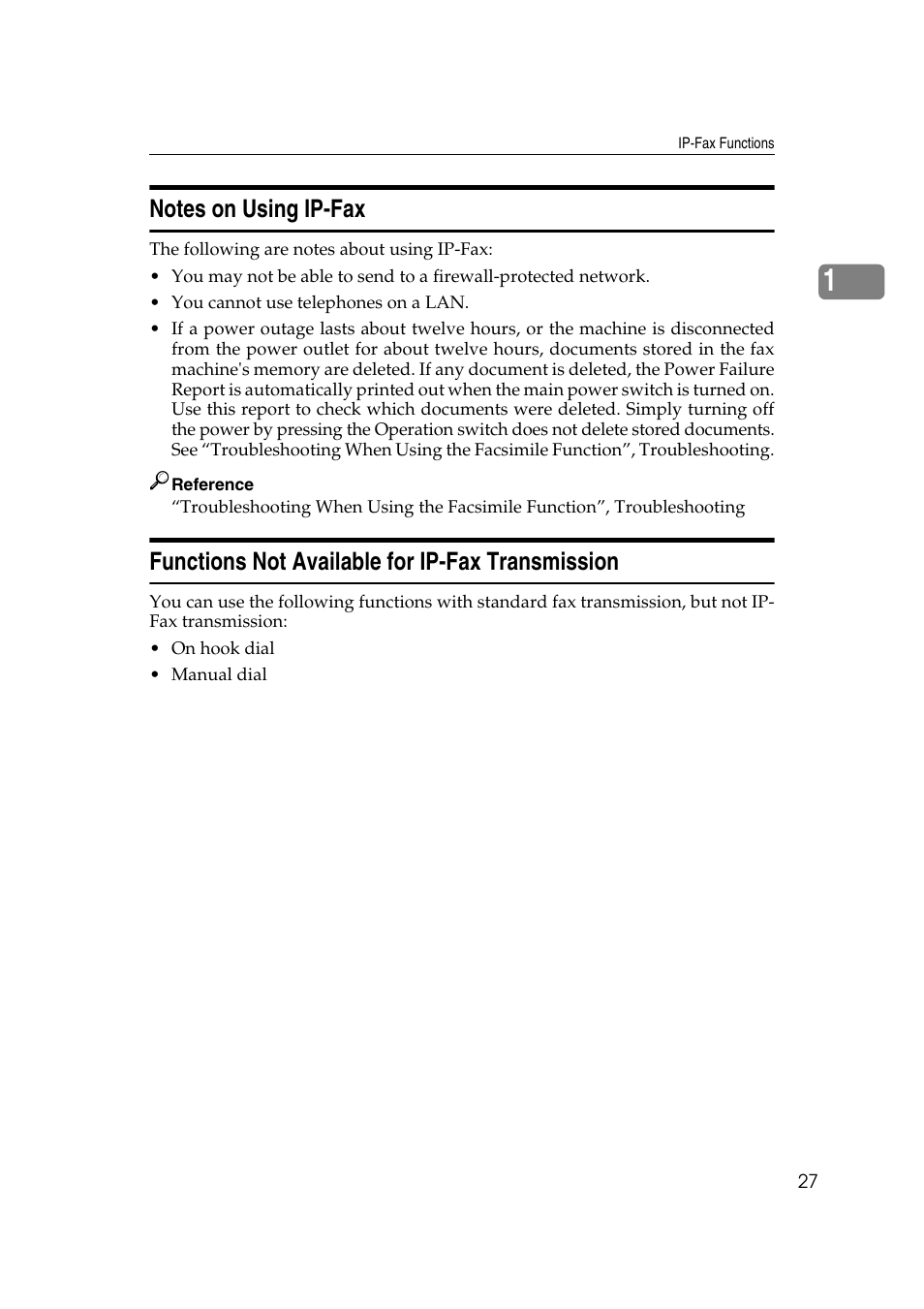 Notes on using ip-fax, Functions not available for ip-fax transmission | Ricoh 2000 User Manual | Page 37 / 204