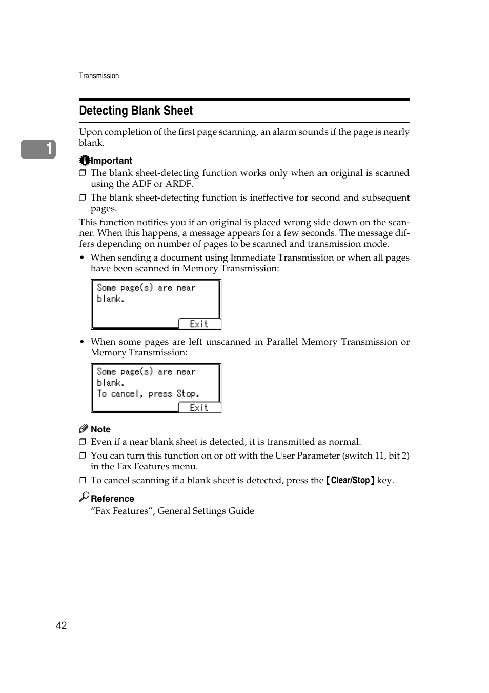 Detecting blank sheet, P.42 “detecting blank sheet | Ricoh 2000 User Manual | Page 52 / 204