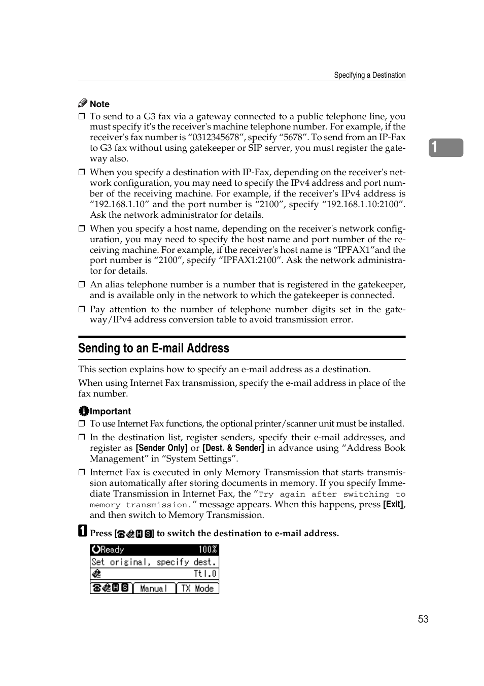 Sending to an e-mail address, P.53 “sending to an e-mail address | Ricoh 2000 User Manual | Page 63 / 204