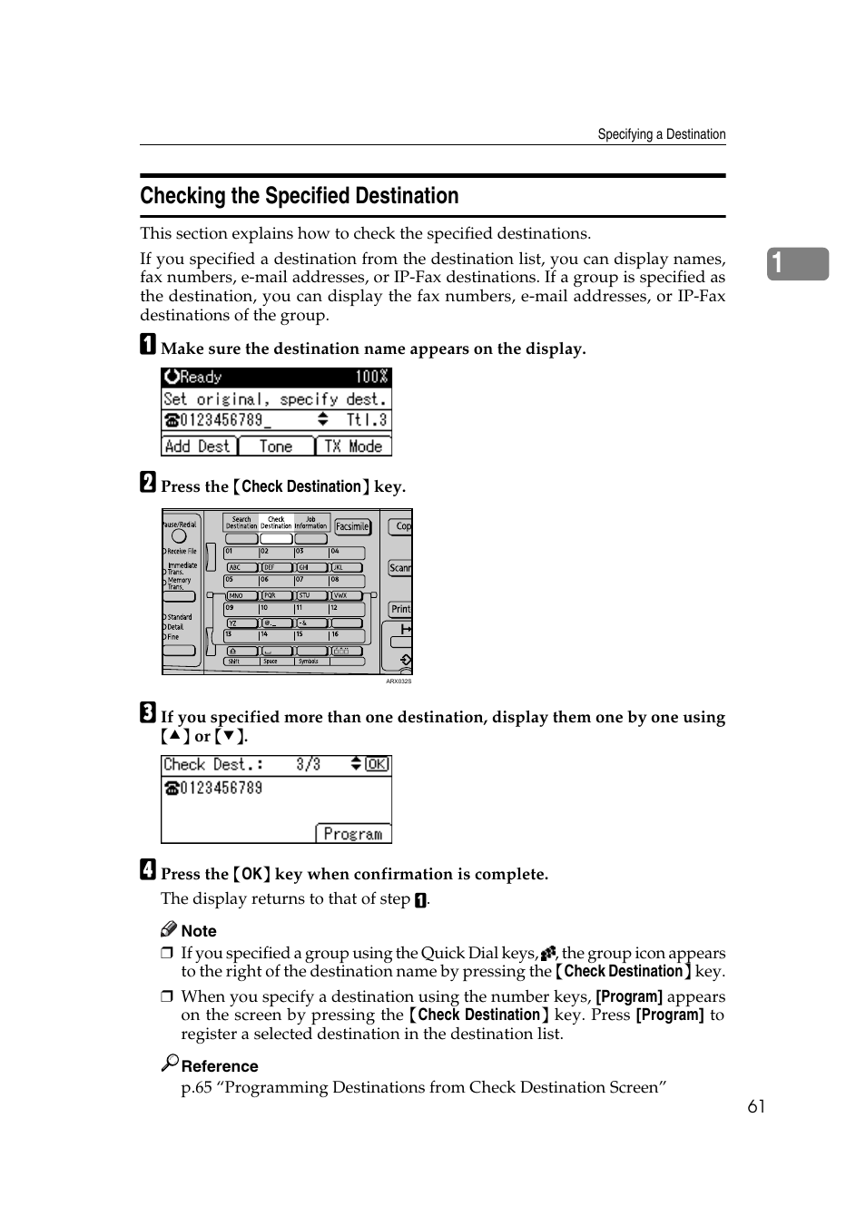 Checking the specified destination | Ricoh 2000 User Manual | Page 71 / 204