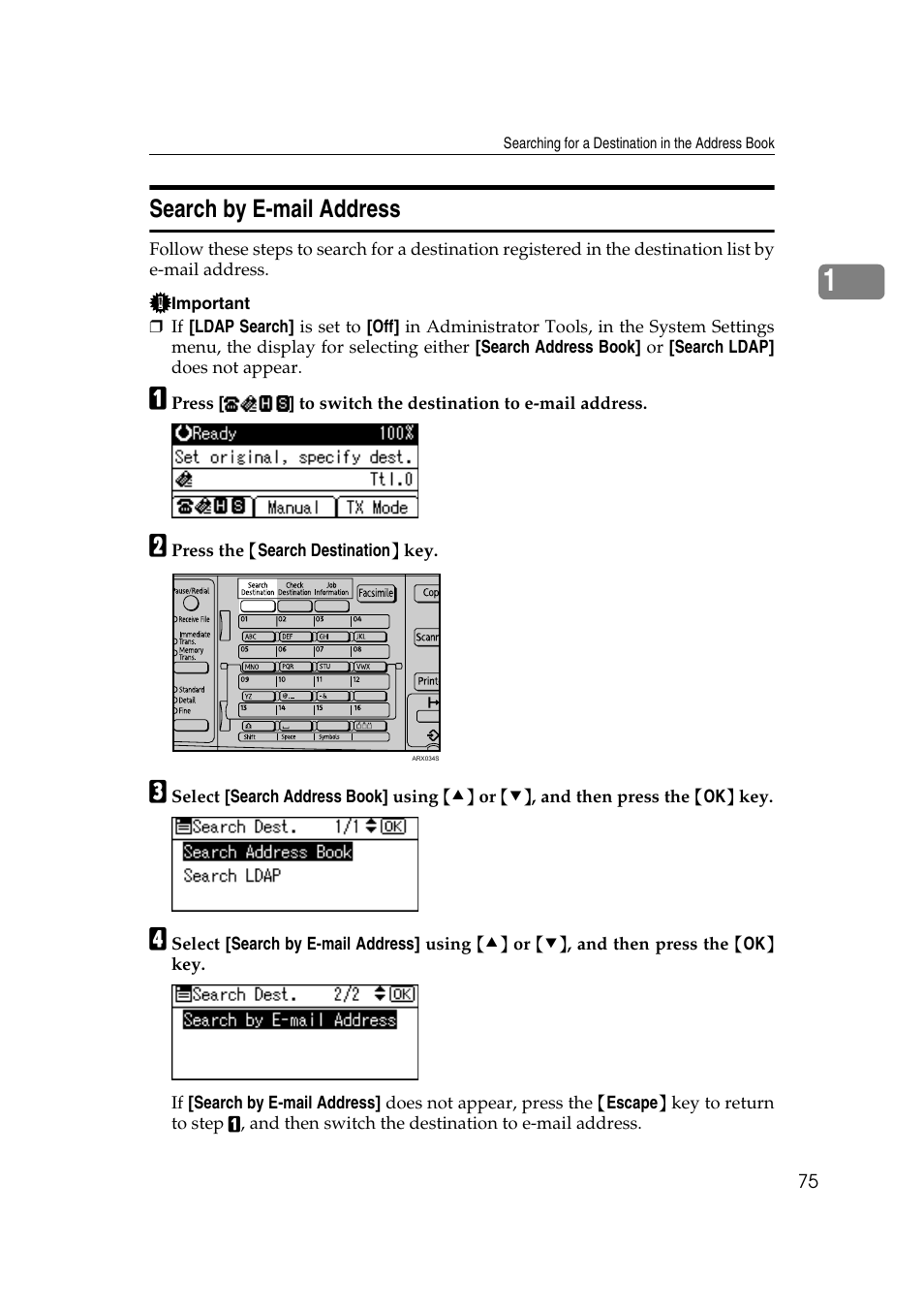 Search by e-mail address | Ricoh 2000 User Manual | Page 85 / 204