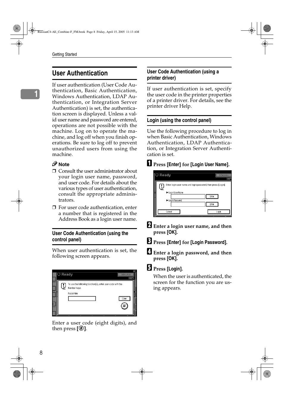 User authentication | Ricoh 3030 User Manual | Page 16 / 116
