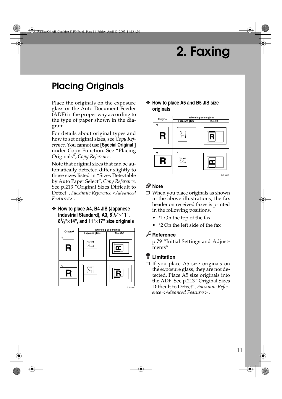 Faxing, Placing originals | Ricoh 3030 User Manual | Page 19 / 116