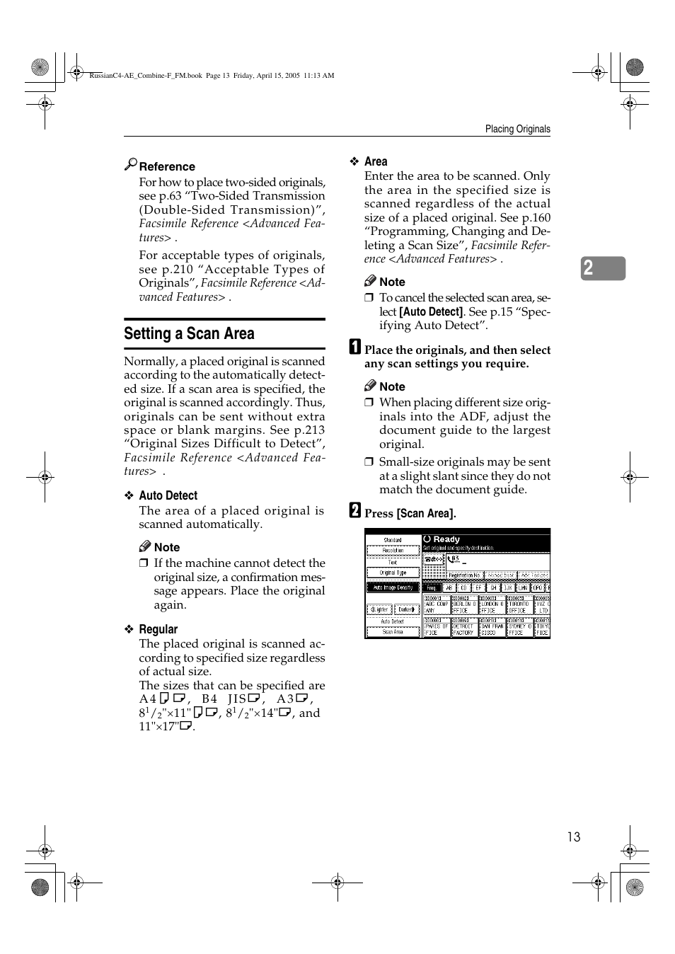 Setting a scan area | Ricoh 3030 User Manual | Page 21 / 116