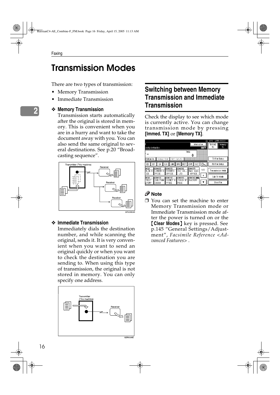2transmission modes | Ricoh 3030 User Manual | Page 24 / 116