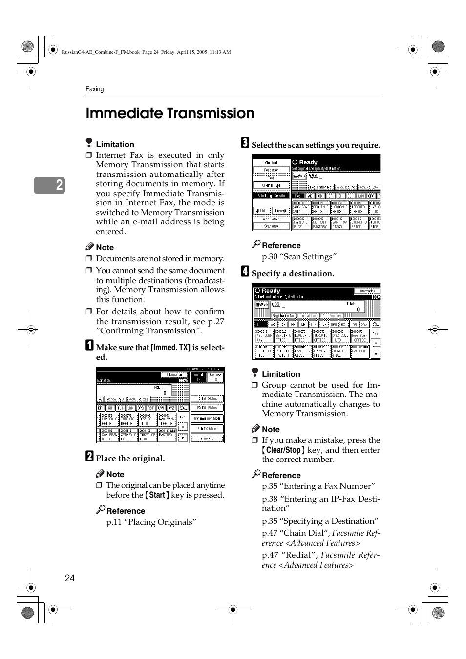 2immediate transmission | Ricoh 3030 User Manual | Page 32 / 116