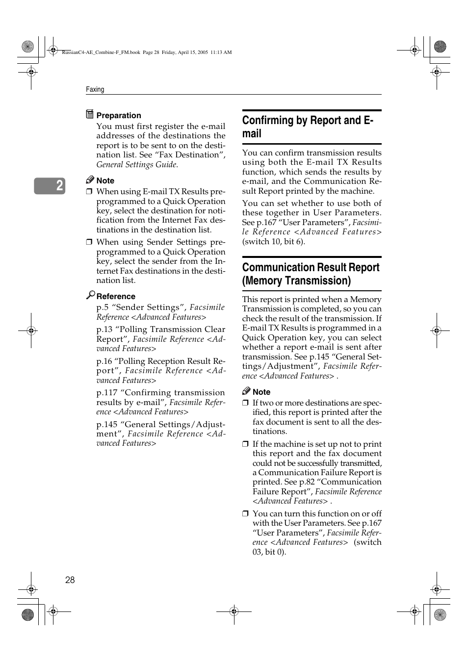 Confirming by report and e- mail | Ricoh 3030 User Manual | Page 36 / 116