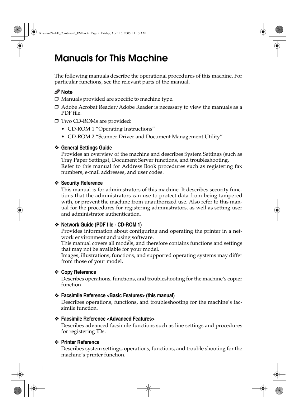 Manuals for this machine | Ricoh 3030 User Manual | Page 4 / 116