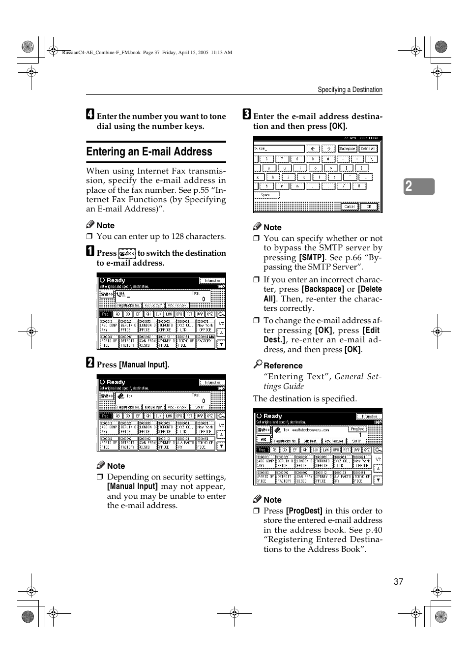 Entering an e-mail address | Ricoh 3030 User Manual | Page 45 / 116