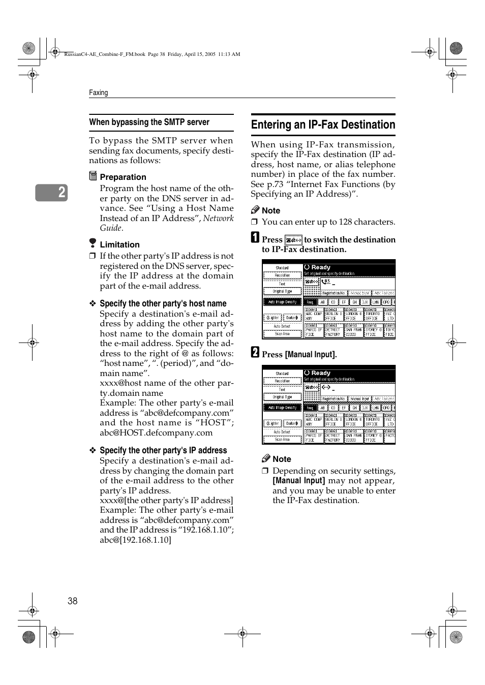 Entering an ip-fax destination | Ricoh 3030 User Manual | Page 46 / 116