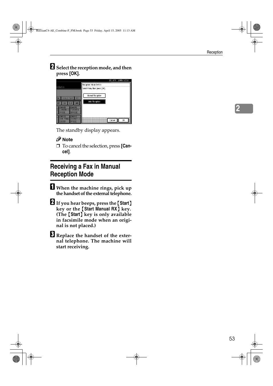 Receiving a fax in manual reception mode | Ricoh 3030 User Manual | Page 61 / 116
