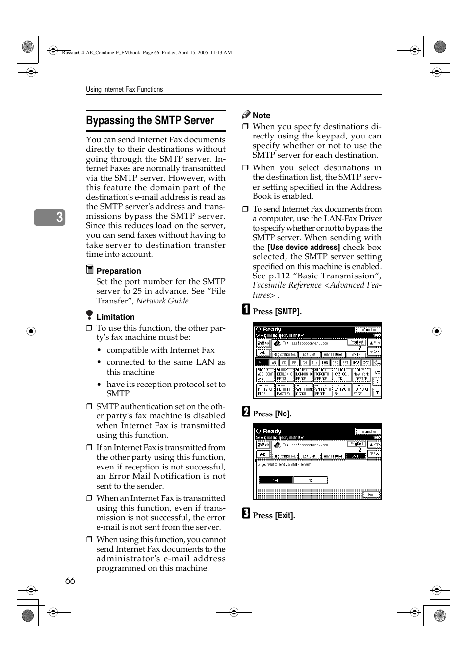 Bypassing the smtp server | Ricoh 3030 User Manual | Page 74 / 116