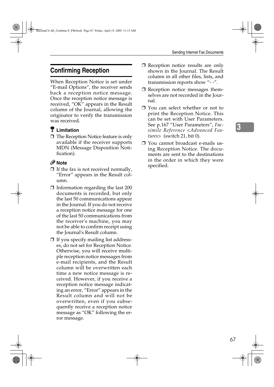 Confirming reception | Ricoh 3030 User Manual | Page 75 / 116