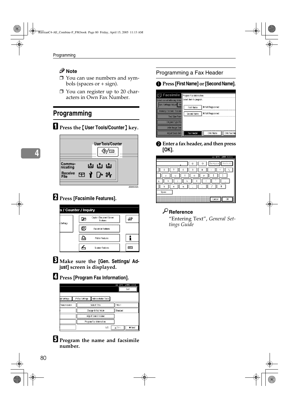 Programming | Ricoh 3030 User Manual | Page 88 / 116