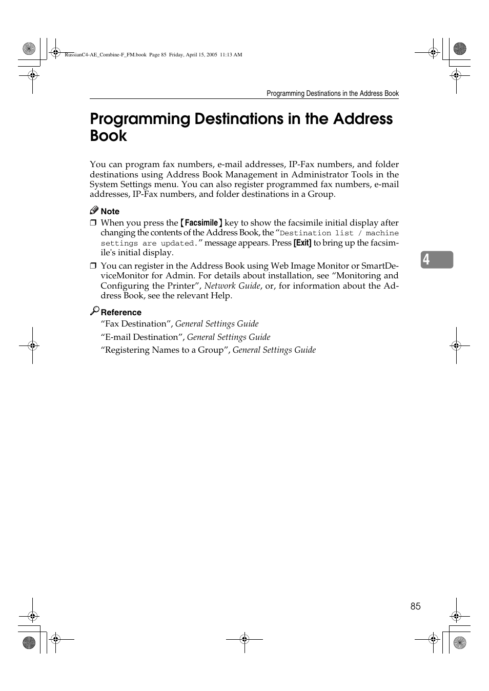 4programming destinations in the address book | Ricoh 3030 User Manual | Page 93 / 116