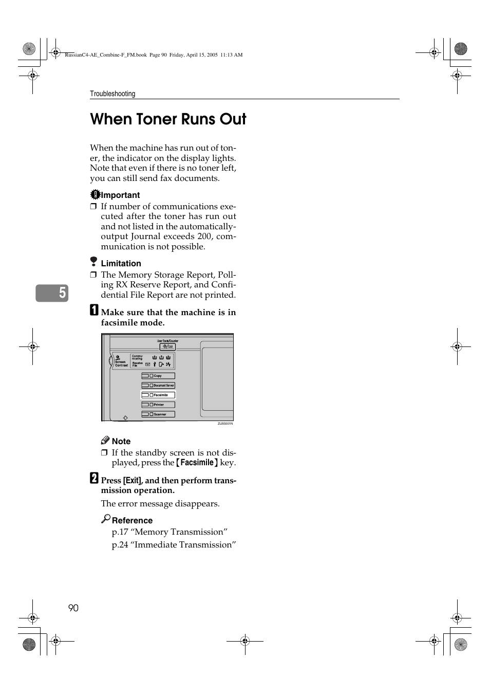 5when toner runs out | Ricoh 3030 User Manual | Page 98 / 116