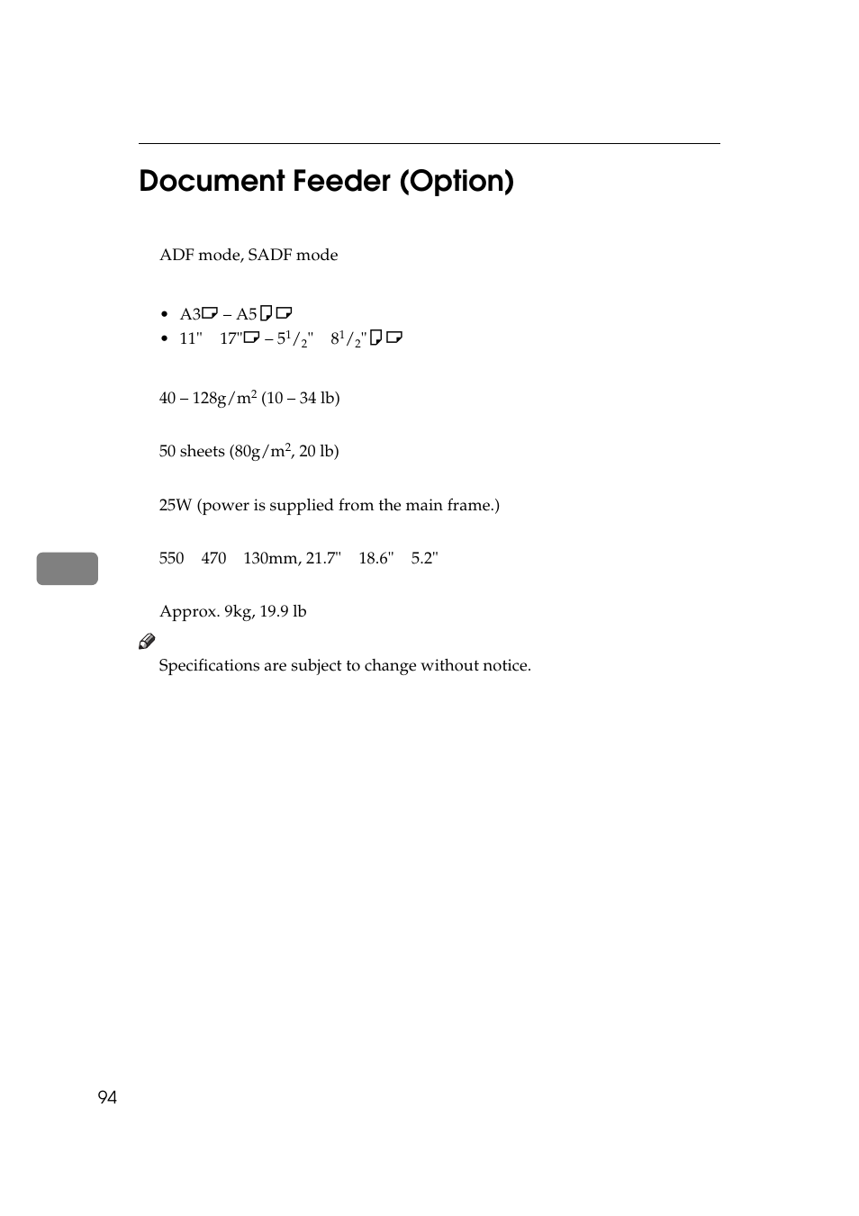 Document feeder (option), 6document feeder (option) | Ricoh Aficio Copy Machine 180 User Manual | Page 111 / 595