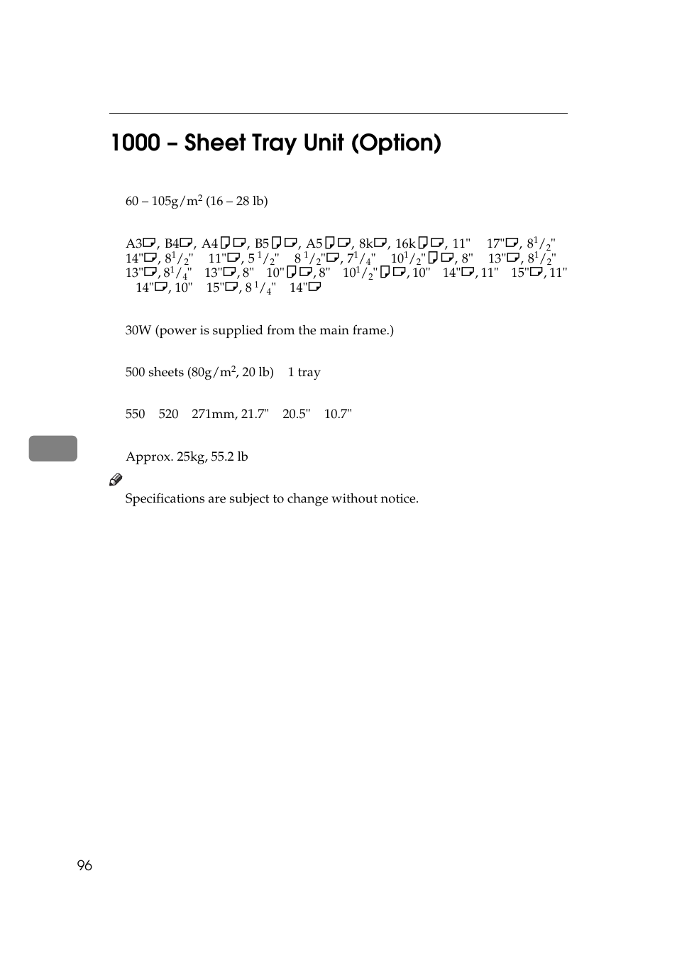 1000 – sheet tray unit (option) | Ricoh Aficio Copy Machine 180 User Manual | Page 113 / 595