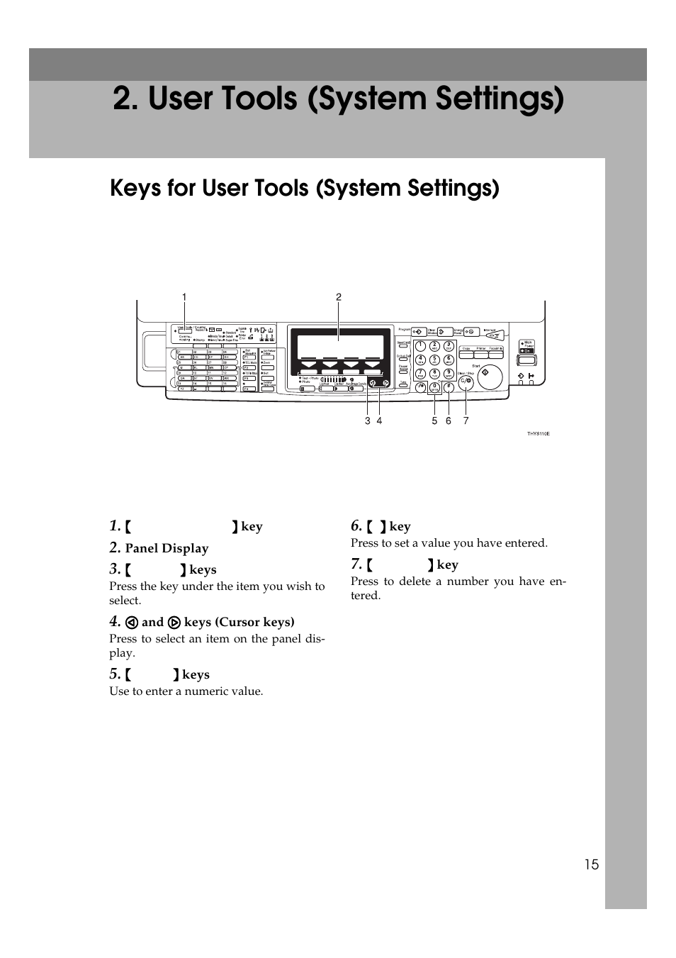 User tools (system settings), Keys for user tools (system settings) | Ricoh Aficio Copy Machine 180 User Manual | Page 138 / 595