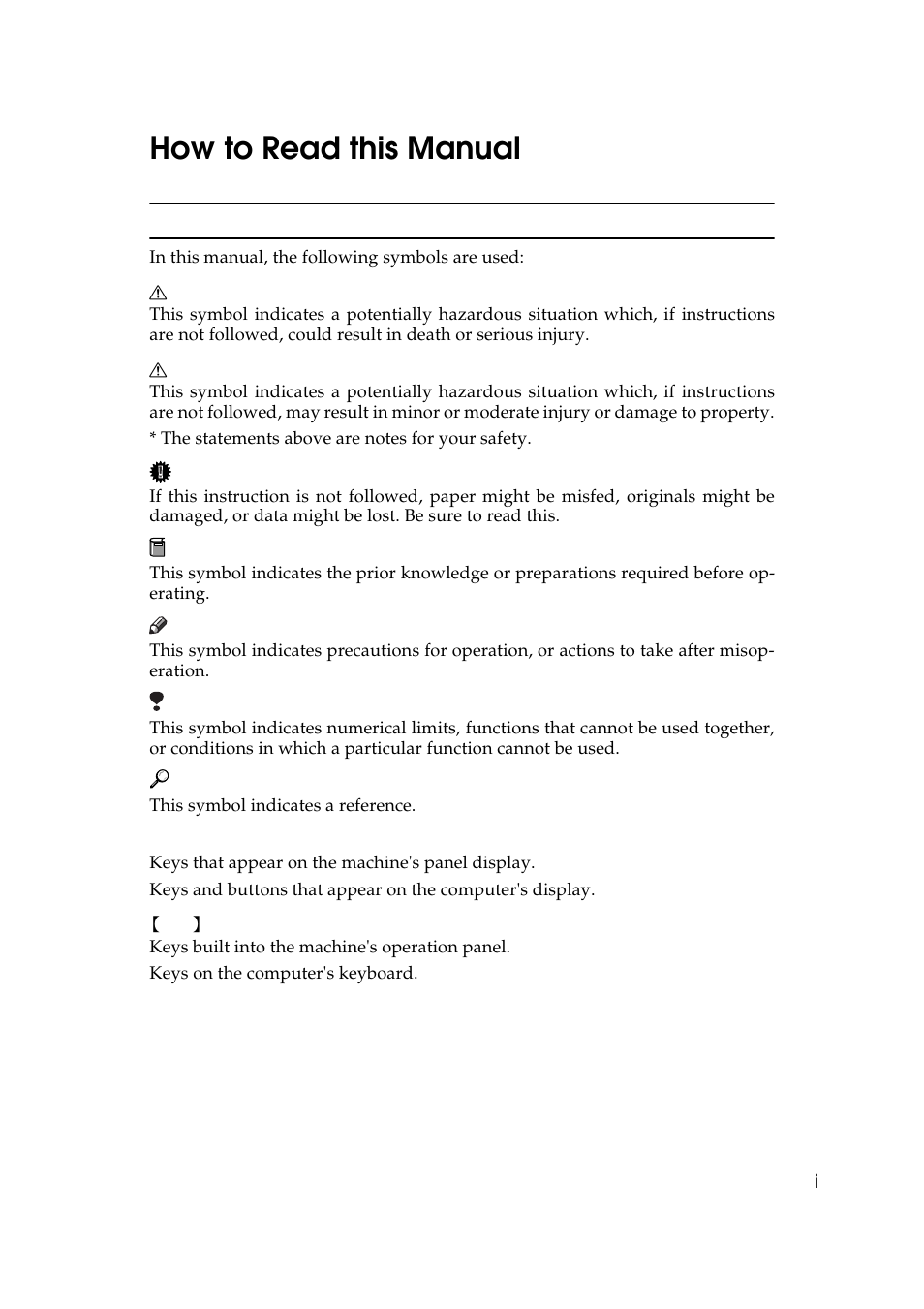 How to read this manual, Symbols | Ricoh Aficio Copy Machine 180 User Manual | Page 152 / 595