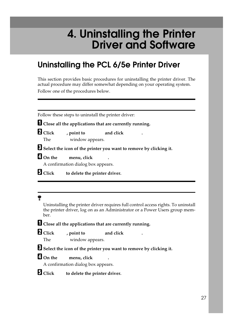 Uninstalling the printer driver and software, Uninstalling the pcl 6/5e printer driver, Basics | Starting the machine, Modes | Ricoh Aficio Copy Machine 180 User Manual | Page 182 / 595