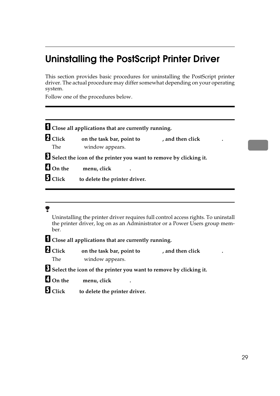 Uninstalling the postscript printer driver, 4uninstalling the postscript printer driver | Ricoh Aficio Copy Machine 180 User Manual | Page 184 / 595