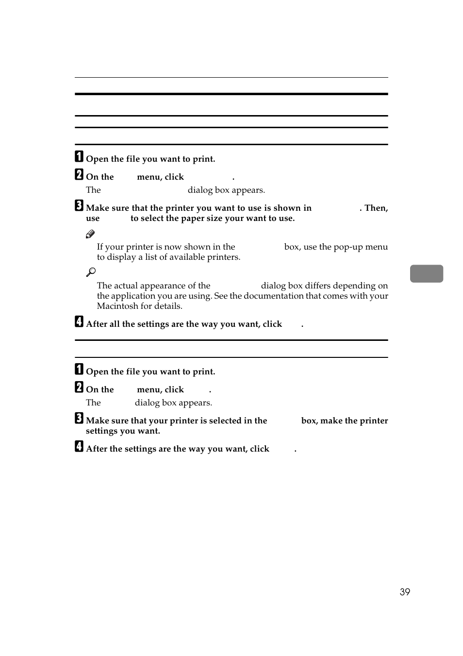 Macintosh - setting up for printing, Making paper settings from an application, Setting up for printing from an application | Ricoh Aficio Copy Machine 180 User Manual | Page 194 / 595