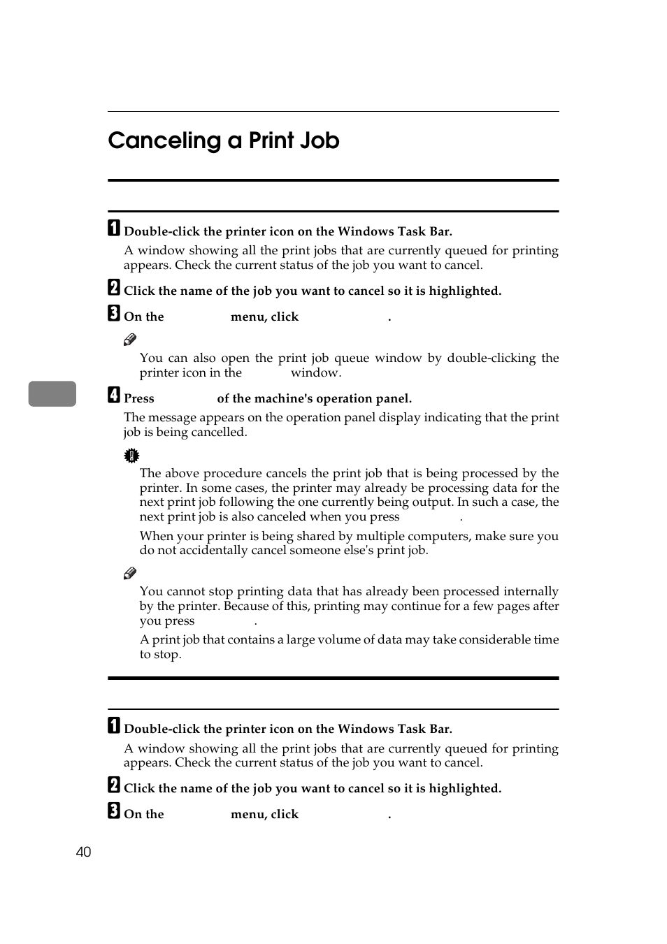 Canceling a print job, Windows 95/98 - canceling print job, Windows nt4.0 - canceling a print job | 5canceling a print job | Ricoh Aficio Copy Machine 180 User Manual | Page 195 / 595