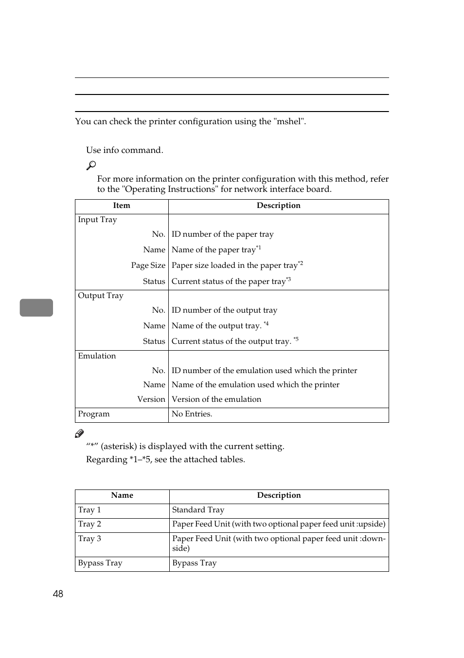 Printer configuration, 1 input tray: name | Ricoh Aficio Copy Machine 180 User Manual | Page 203 / 595