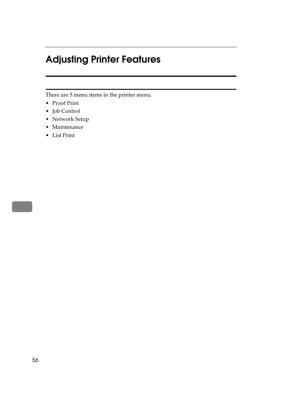 Adjusting printer features, Printer features menu, 7adjusting printer features | Ricoh Aficio Copy Machine 180 User Manual | Page 211 / 595