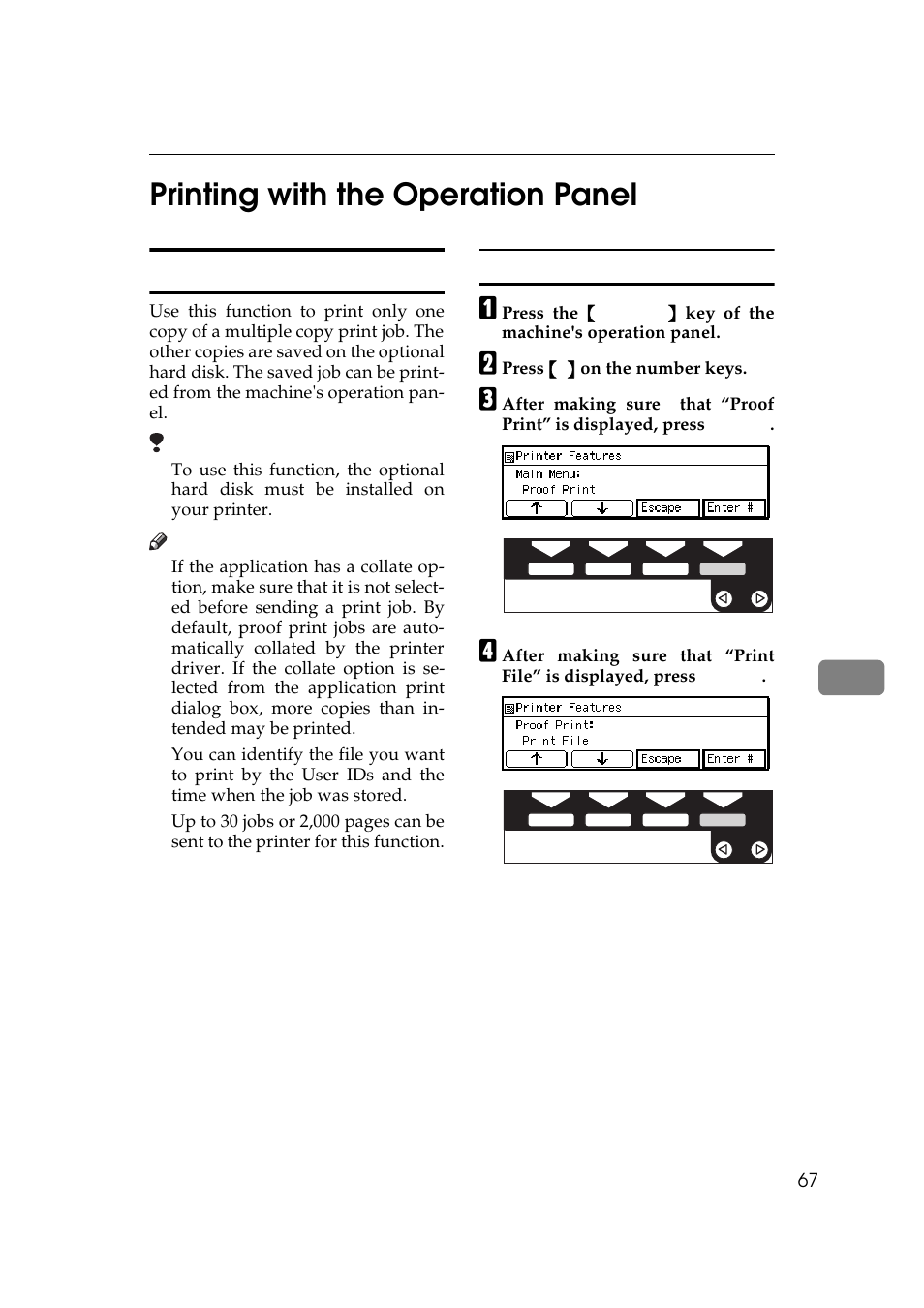Printing with the operation panel, Using the proof print, Printing a proof print file | 7printing with the operation panel | Ricoh Aficio Copy Machine 180 User Manual | Page 222 / 595