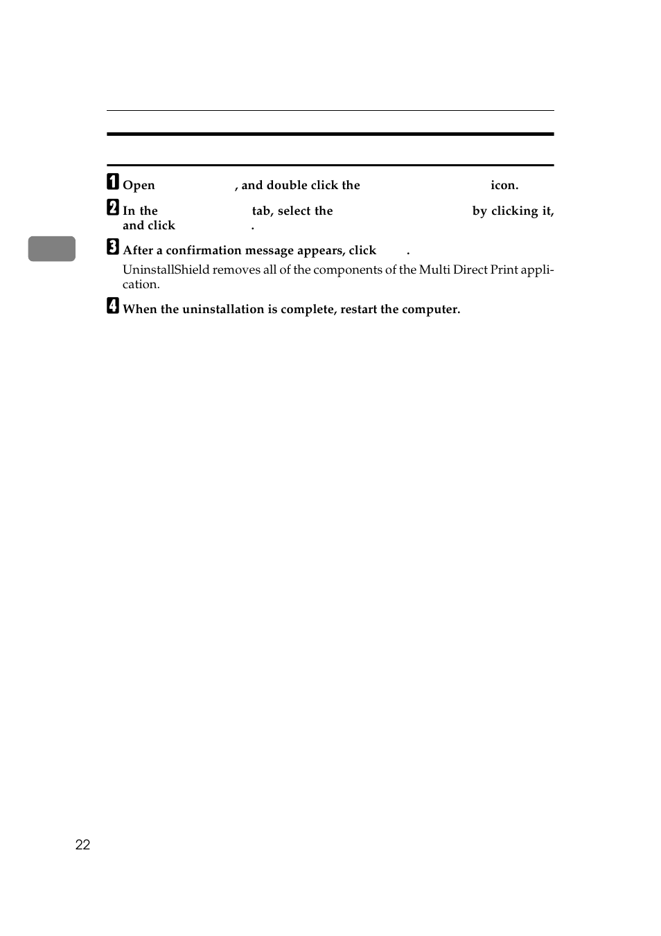 Uninstalling the multi direct print application | Ricoh Aficio Copy Machine 180 User Manual | Page 257 / 595