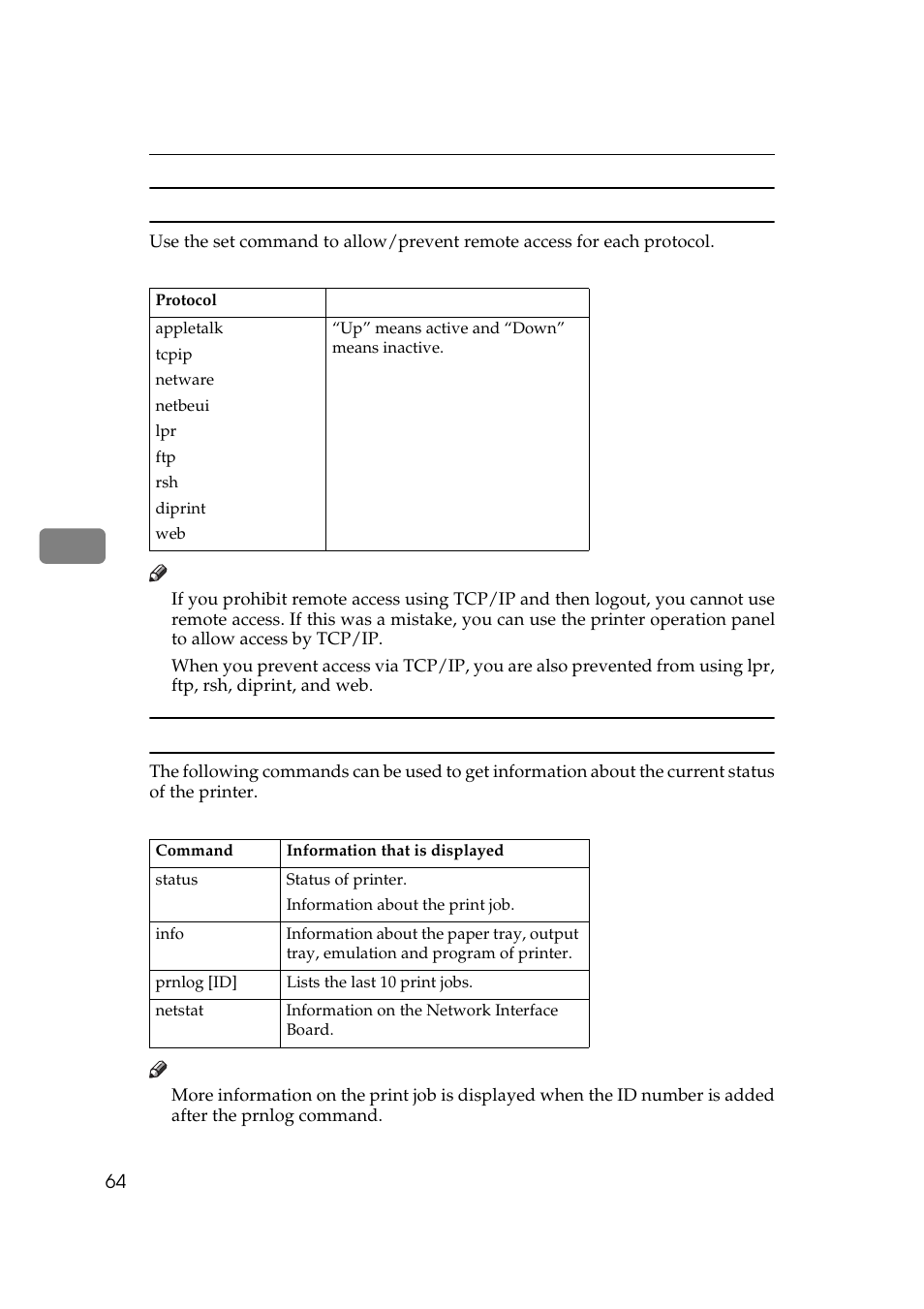 Protocol, Status of printer | Ricoh Aficio Copy Machine 180 User Manual | Page 299 / 595