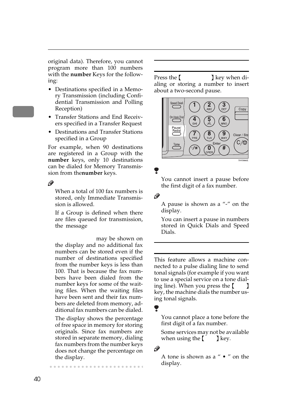 P.40 “pause” , p.40, Tone | Ricoh Aficio Copy Machine 180 User Manual | Page 425 / 595