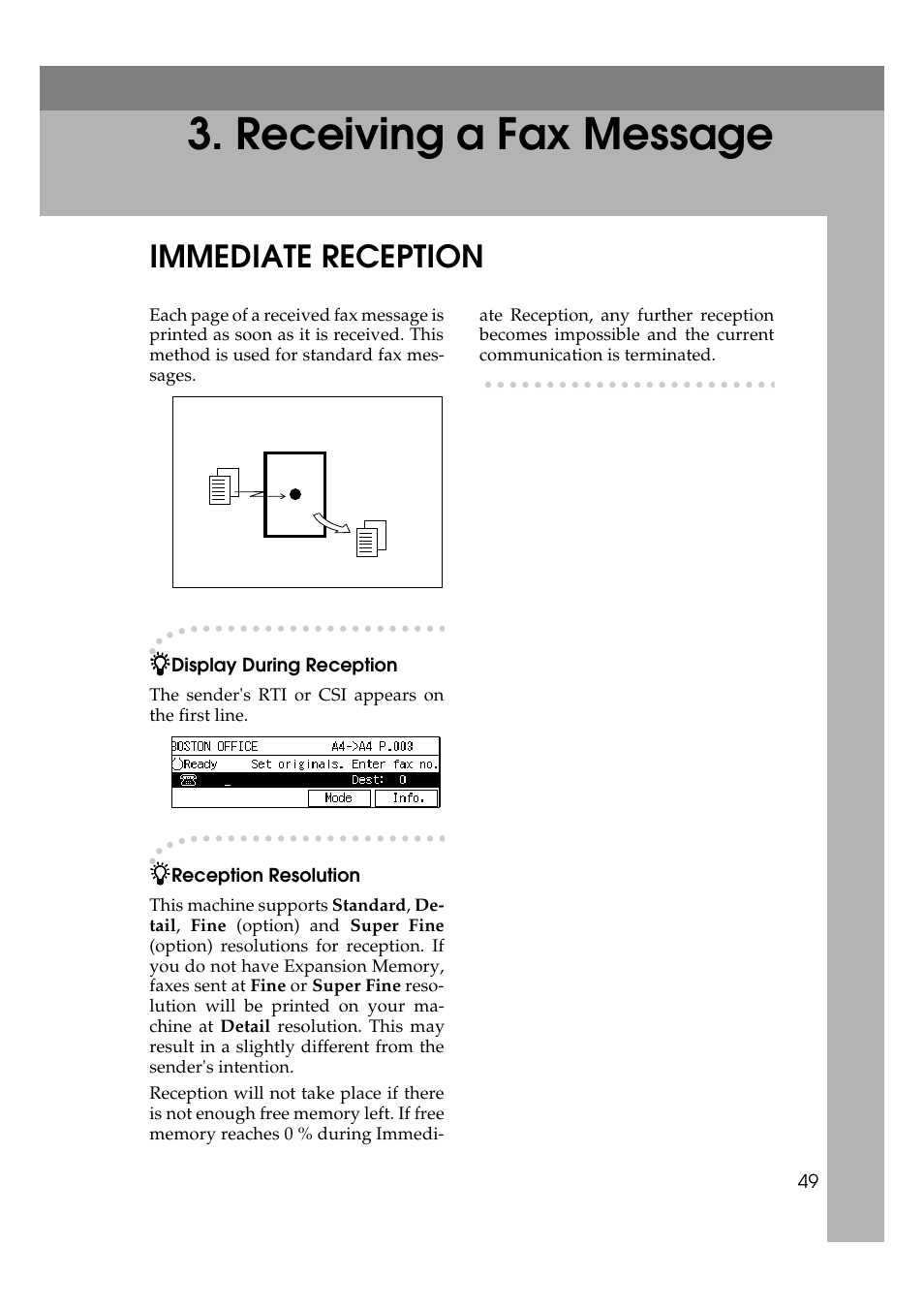 Keys for user tools (system settings), Receiving a fax message, Immediate reception | Ricoh Aficio Copy Machine 180 User Manual | Page 434 / 595