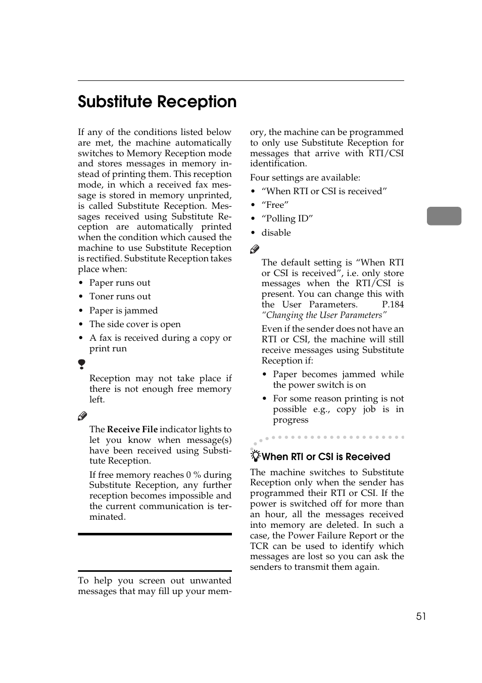Ption p.51 “substi, Tute reception, 3substitute reception | Screening messages from anonymous senders | Ricoh Aficio Copy Machine 180 User Manual | Page 436 / 595