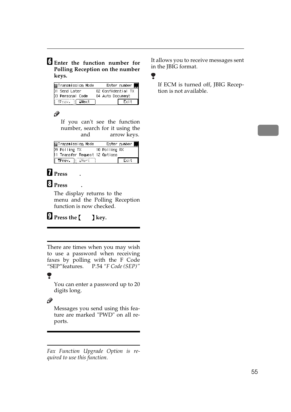 F code (pwd), Jbig reception | Ricoh Aficio Copy Machine 180 User Manual | Page 440 / 595