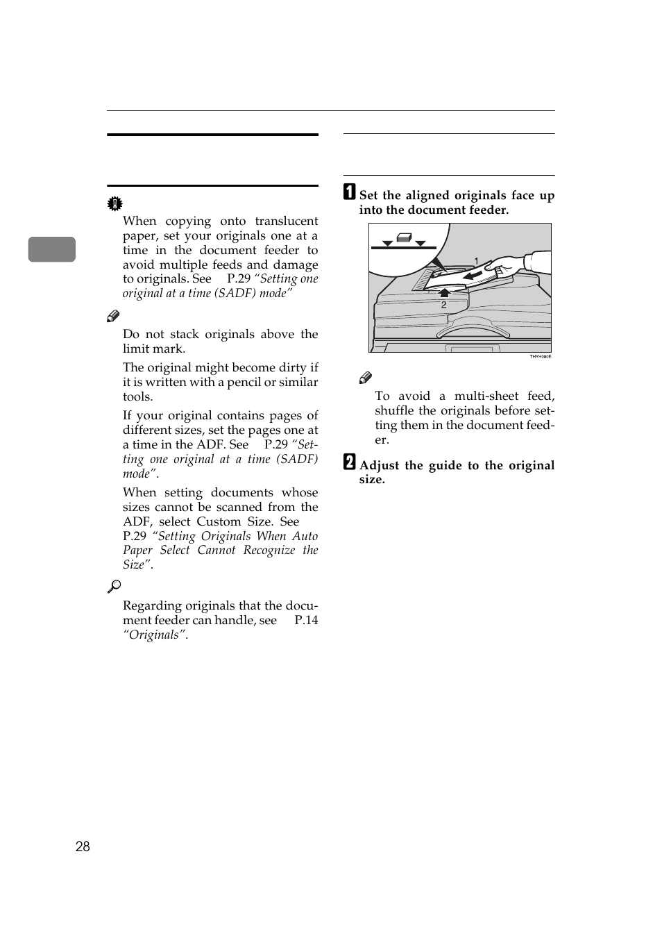 Setting originals in the document feeder | Ricoh Aficio Copy Machine 180 User Manual | Page 45 / 595