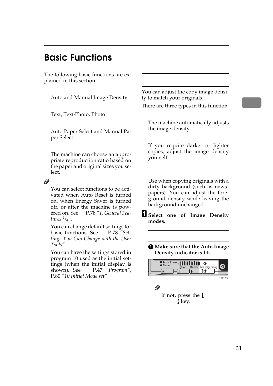 Basic functions, Adjusting copy image density, 2basic functions | Ricoh Aficio Copy Machine 180 User Manual | Page 48 / 595