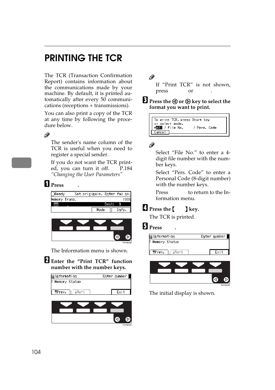 P.104 “printing the tcr, 5printing the tcr | Ricoh Aficio Copy Machine 180 User Manual | Page 489 / 595